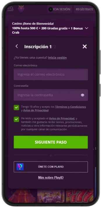 Malina Casino Primer paso del formulario