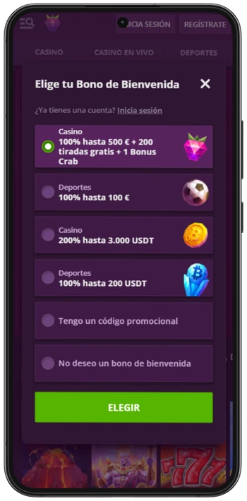 Selección de bono Malina Casino